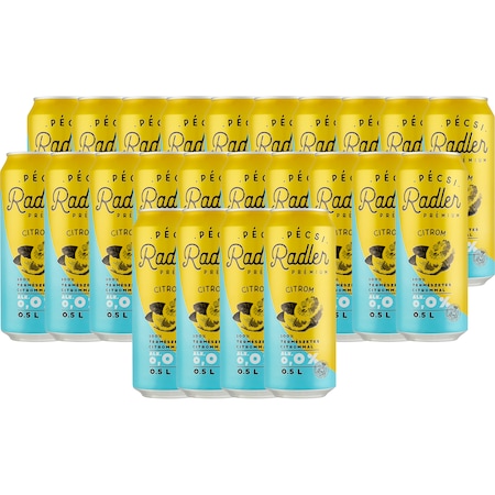 PĂ©csi Radler PrĂ©mium Citrom alkoholmentes vilĂĄgos sör & citrom ĂzƱ szĂ©nsavas ĂŒdĂtĆital keverĂ©k, 24x0,5 l