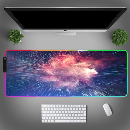 Nagy RGB professzionális játék egérpad VisionHub, LED világítás, puha felület, gumírozott csúszásgátló alap, többféle világítási mód, állítható fényerő, 600x350x4 mm, csillag