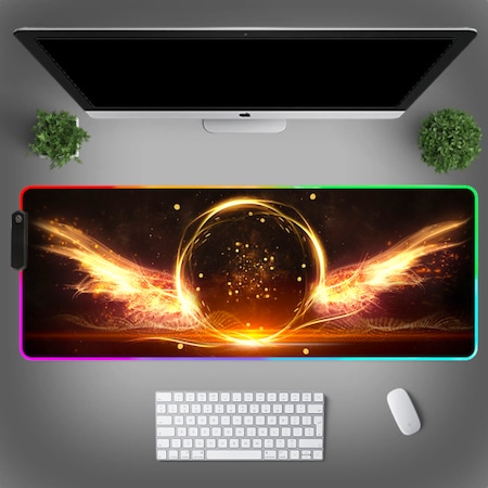 Nagy RGB professzionális játék egérpad, LED világítás, puha felület, gumírozott csúszásgátló alap, többféle világítási mód, állítható fényerő, 600x350x4 mm, szárnyak