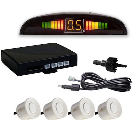 Techstar parkolóérzékelő készlet, parktronic érzékelő, kijelző, radar, monitor, 4 érzékelővel, fehér
