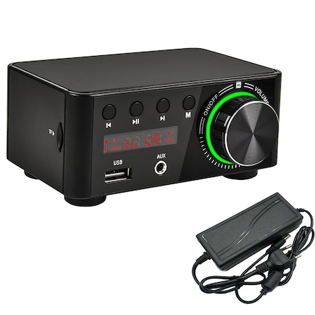 Zggzerg Hangerősítő, tápadapterrel, Bluetooth 5.0 HIFI, 2x50 W, USB támogatás, TF kártya, RCA, AUX Stick, fekete