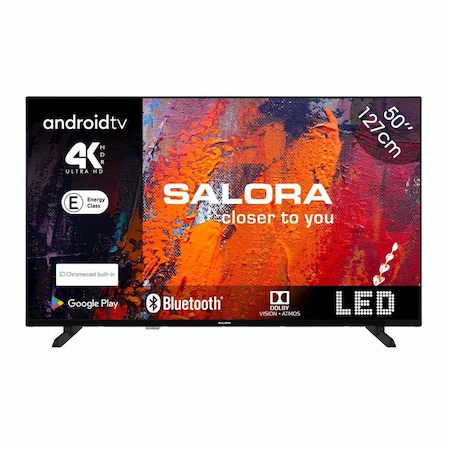 Smart LED 4K Ultra HD TV Salora, 50UA550, 127 cm, Android 11, Amazon Prime, Apple TV, Disney+, Netflix, Red Bull TV, Spotify, Wifi, Dolby Digital, Dolby Vision, Direct LED, Chromecast, Játék mód, fekete