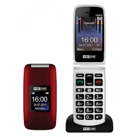 Maxcom MM824 kártyafüggetlen mobiltelefon, extra nagy gombokkal, vészhívóval piros (magyar nyelvű menüvel)