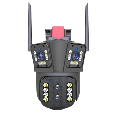 Wistino hármas megfigyelő kamera 16 MP, 4K, Ultra HD, kültéri vagy beltéri, 10x zoom, 2 fix lencse, 2 mobil lencse, riasztó, mozgásérzékelő, arcfelismerés, push üzenetek, mikrofon, hangszóró, fekete + 128 GB memóriakártya