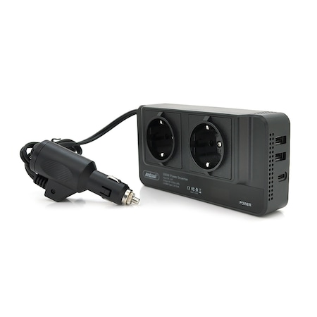 Autós inverter 12V, Autós töltő, Kimeneti feszültség 220V, Kimeneti teljesítmény 400V, 2 aljzat és 2 USB port, egy USB C, a szivargyújtóhoz és a szivargyújtóba csatlakoztatva, Meind, 16.8x8.3x4cm, Fekete