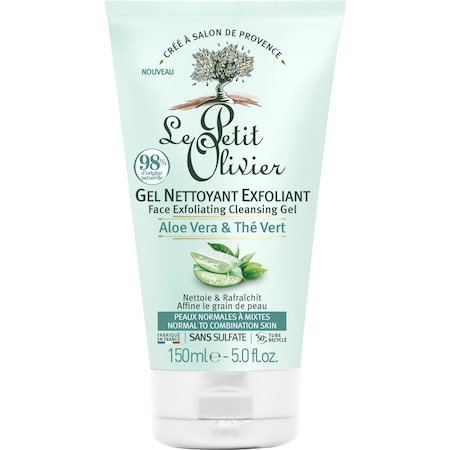 Le Petit Olivier Hámlasztó arctisztító gél, aloe verával és zöld teával, normál és vegyes bőrre, 150 ml