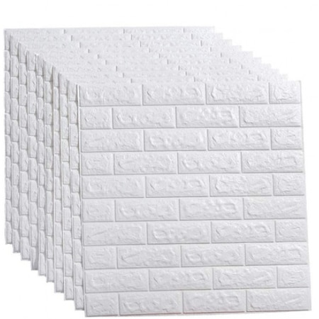 Faintec 3D-s Tapéta Készlet 20 db Fehér, Öntapadó, tégla kialakítású, vízálló, 70cm x 77cm x 6 mm