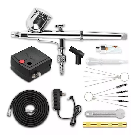 Juemel M7016 Dual Action Airbrush mini kompresszorkészlet, 0,3 mm-es fúvóka, tisztítópálca, légszűrő, körömdíszítéshez, testfestés, félig állandó tetoválás, tortadíszítés, autó