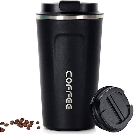 Thermos Bögre Coffee Welora®, Űrtartalom 510 ml, Kávéhoz vagy más italokhoz, Rozsdamentes acél, Hordozható, Dupla falú, Modern design, Prémium minőségű, Fekete