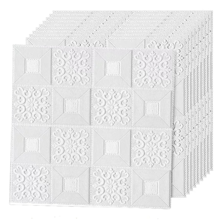 Teno 3D Tapétakészlet, 20 db, öntapadós, fali/mennyezeti, vízálló, könnyen felszerelhető, modern dizájn, 70x70 cm, fehér