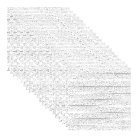 Selling Depot 3D tapéta szett, 20 db, öntapadó/matrica, puha hab, modern kivitel, belső használatra, könnyen tisztítható, vízálló, méretei 70 cm x 77 cm x 0,3 cm, tégla minta, Fehér