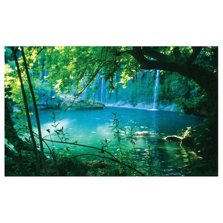 Tapéta 3D Vízesés Jungle Green Forest Landscape 312x219 cm, Modern Vlies tapéta, Hálószoba Nappali Nappali