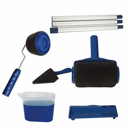Paint Roller festőhenger készlet, komplett csomag, 800 ml-es tartály, 7 tartozék, többek között egy teleszkópos rúd, kék