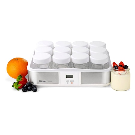 Qilive Q.5111 inox joghurtkészítő, 12 x 200 ml digitális, LCD kijelzős 21,5W joghurt készítő