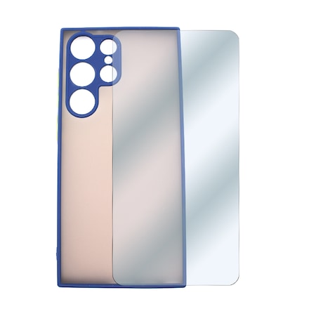 Védőüveg fóliából és szilikon borításból álló készlet Samsung Galaxy Ultra S23 készülékhez, egyedi fényképezőgép Ultra Safe, Ultra Protect Tech, Ultra-Navy