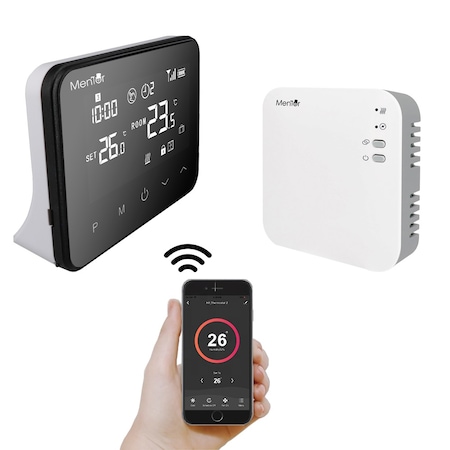 Mentor TSW009 Premium WiFi intelligens vezeték nélküli központi fűtés termosztát LCD képernyővel, tápegység 2xR03/AA, programozható, nyitott ablak funkció, fagy, vakáció, gyerekzár, hiszterézis